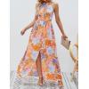 imageZESICA Womens Summer Halter Neck Floral Print Backless Split Beach Party Maxi DressTangerine