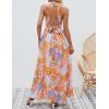 imageZESICA Womens Summer Halter Neck Floral Print Backless Split Beach Party Maxi DressTangerine
