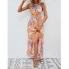 imageZESICA Womens Summer Halter Neck Floral Print Backless Split Beach Party Maxi DressTangerine