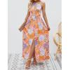 imageZESICA Womens Summer Halter Neck Floral Print Backless Split Beach Party Maxi DressTangerine