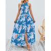 imageZESICA Womens Summer Halter Neck Floral Print Backless Split Beach Party Maxi DressTeal