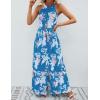 imageZESICA Womens Summer Halter Neck Floral Print Backless Split Beach Party Maxi DressTeal