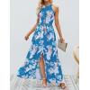 imageZESICA Womens Summer Halter Neck Floral Print Backless Split Beach Party Maxi DressTeal