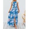 imageZESICA Womens Summer Halter Neck Floral Print Backless Split Beach Party Maxi DressTeal