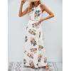 imageZESICA Womens Summer Halter Neck Floral Print Backless Split Beach Party Maxi DressWhite