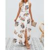 imageZESICA Womens Summer Halter Neck Floral Print Backless Split Beach Party Maxi DressWhite