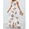 imageZESICA Womens Summer Halter Neck Floral Print Backless Split Beach Party Maxi DressWhite