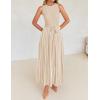 imageZESICA Womens Summer Spring Midi Dress 2025 Sleeveless Ribbed Knit Tie Waist Casual A Line Sweater DressesApricot