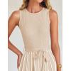 imageZESICA Womens Summer Spring Midi Dress 2025 Sleeveless Ribbed Knit Tie Waist Casual A Line Sweater DressesApricot