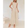 imageZESICA Womens Summer Spring Midi Dress 2025 Sleeveless Ribbed Knit Tie Waist Casual A Line Sweater DressesApricot