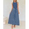 imageZESICA Womens Summer Spring Midi Dress 2025 Sleeveless Ribbed Knit Tie Waist Casual A Line Sweater DressesDustyblue