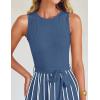 imageZESICA Womens Summer Spring Midi Dress 2025 Sleeveless Ribbed Knit Tie Waist Casual A Line Sweater DressesDustyblue