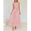 imageZESICA Womens Summer Spring Midi Dress 2025 Sleeveless Ribbed Knit Tie Waist Casual A Line Sweater DressesDustypink