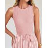 imageZESICA Womens Summer Spring Midi Dress 2025 Sleeveless Ribbed Knit Tie Waist Casual A Line Sweater DressesDustypink