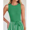 imageZESICA Womens Summer Spring Midi Dress 2025 Sleeveless Ribbed Knit Tie Waist Casual A Line Sweater DressesGreen