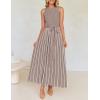 imageZESICA Womens Summer Spring Midi Dress 2025 Sleeveless Ribbed Knit Tie Waist Casual A Line Sweater DressesKhaki