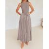 imageZESICA Womens Summer Spring Midi Dress 2025 Sleeveless Ribbed Knit Tie Waist Casual A Line Sweater DressesKhaki