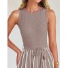 imageZESICA Womens Summer Spring Midi Dress 2025 Sleeveless Ribbed Knit Tie Waist Casual A Line Sweater DressesKhaki