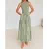 imageZESICA Womens Summer Spring Midi Dress 2025 Sleeveless Ribbed Knit Tie Waist Casual A Line Sweater DressesLightgreen