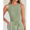 imageZESICA Womens Summer Spring Midi Dress 2025 Sleeveless Ribbed Knit Tie Waist Casual A Line Sweater DressesLightgreen
