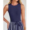 imageZESICA Womens Summer Spring Midi Dress 2025 Sleeveless Ribbed Knit Tie Waist Casual A Line Sweater DressesNavy