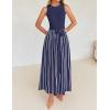 imageZESICA Womens Summer Spring Midi Dress 2025 Sleeveless Ribbed Knit Tie Waist Casual A Line Sweater DressesNavy