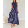 imageZESICA Womens Summer Spring Midi Dress 2025 Sleeveless Ribbed Knit Tie Waist Casual A Line Sweater DressesNavy