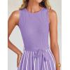 imageZESICA Womens Summer Spring Midi Dress 2025 Sleeveless Ribbed Knit Tie Waist Casual A Line Sweater DressesPurple