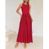 imageZESICA Womens Summer Spring Midi Dress 2025 Sleeveless Ribbed Knit Tie Waist Casual A Line Sweater DressesRed