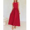 imageZESICA Womens Summer Spring Midi Dress 2025 Sleeveless Ribbed Knit Tie Waist Casual A Line Sweater DressesRed