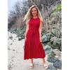 imageZESICA Womens Summer Spring Midi Dress 2025 Sleeveless Ribbed Knit Tie Waist Casual A Line Sweater DressesRed