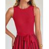 imageZESICA Womens Summer Spring Midi Dress 2025 Sleeveless Ribbed Knit Tie Waist Casual A Line Sweater DressesRed