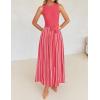 imageZESICA Womens Summer Spring Midi Dress 2025 Sleeveless Ribbed Knit Tie Waist Casual A Line Sweater DressesWatermelon