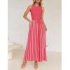 imageZESICA Womens Summer Spring Midi Dress 2025 Sleeveless Ribbed Knit Tie Waist Casual A Line Sweater DressesWatermelon