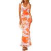 imageZESICA Womens 2025 Summer Bodycon Maxi Dress Sleeveless Halter Neck Floral Print Backless Wedding Guest Party Long DressesTangerine