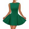imageZESICA Womens 2025 Summer Sleeveless Cocktail Mini Dress Boat Neck Backless Swing A Line Wedding Club Party Short DressesGreen