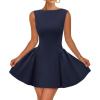 imageZESICA Womens 2025 Summer Sleeveless Cocktail Mini Dress Boat Neck Backless Swing A Line Wedding Club Party Short DressesNavy