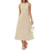 imageZESICA Womens 2025 Summer Sleeveless Midi Dresses Crewneck Knit Pleated A Line Swing Casual Basic Tank Long DressApricot