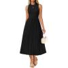 imageZESICA Womens 2025 Summer Sleeveless Midi Dresses Crewneck Knit Pleated A Line Swing Casual Basic Tank Long DressBlack