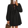 imageZESICA Womens Dress Fall Long Puff Sleeve Self Tie Front Babydoll A Line Pleated Cute Mini Tunic Dresses 2025Black