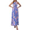 imageZESICA Womens Summer Halter Neck Floral Print Backless Split Beach Party Maxi DressBluishviolet