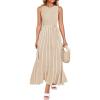 imageZESICA Womens Summer Spring Midi Dress 2025 Sleeveless Ribbed Knit Tie Waist Casual A Line Sweater DressesApricot