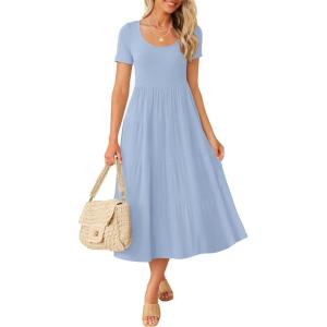 imageZESICA Womens Summer Casual T Shirt Dress Short Sleeve Scoop Neck Flowy Tiered Beach Midi Dresses with PocketsBlue