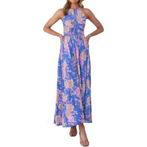 imageZESICA Womens Summer Halter Neck Floral Print Backless Split Beach Party Maxi DressBluishviolet