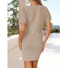 imageZESICA Womens 2025 Summer Casual Mock Neck Bodycon Mini Dress Cap Sleeve Slim Fit Ribbed Knit Short Sweater DressesApricot