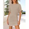 imageZESICA Womens 2025 Summer Casual Mock Neck Bodycon Mini Dress Cap Sleeve Slim Fit Ribbed Knit Short Sweater DressesApricot