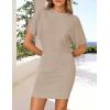 imageZESICA Womens 2025 Summer Casual Mock Neck Bodycon Mini Dress Cap Sleeve Slim Fit Ribbed Knit Short Sweater DressesApricot