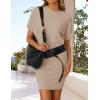 imageZESICA Womens 2025 Summer Casual Mock Neck Bodycon Mini Dress Cap Sleeve Slim Fit Ribbed Knit Short Sweater DressesApricot