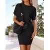 imageZESICA Womens 2025 Summer Casual Mock Neck Bodycon Mini Dress Cap Sleeve Slim Fit Ribbed Knit Short Sweater DressesBlack