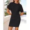 imageZESICA Womens 2025 Summer Casual Mock Neck Bodycon Mini Dress Cap Sleeve Slim Fit Ribbed Knit Short Sweater DressesBlack